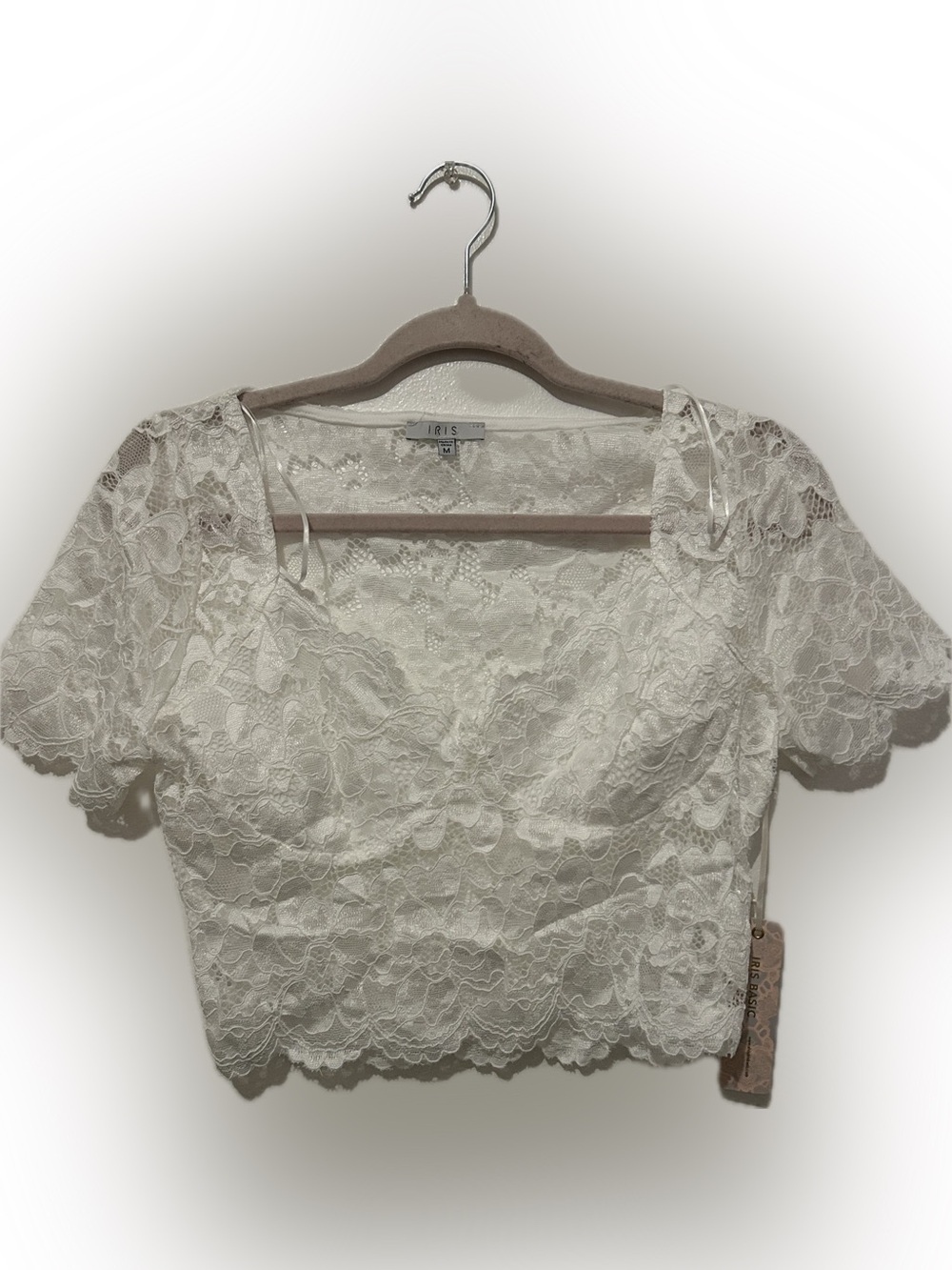iris White Floral Lace Crop Blouse